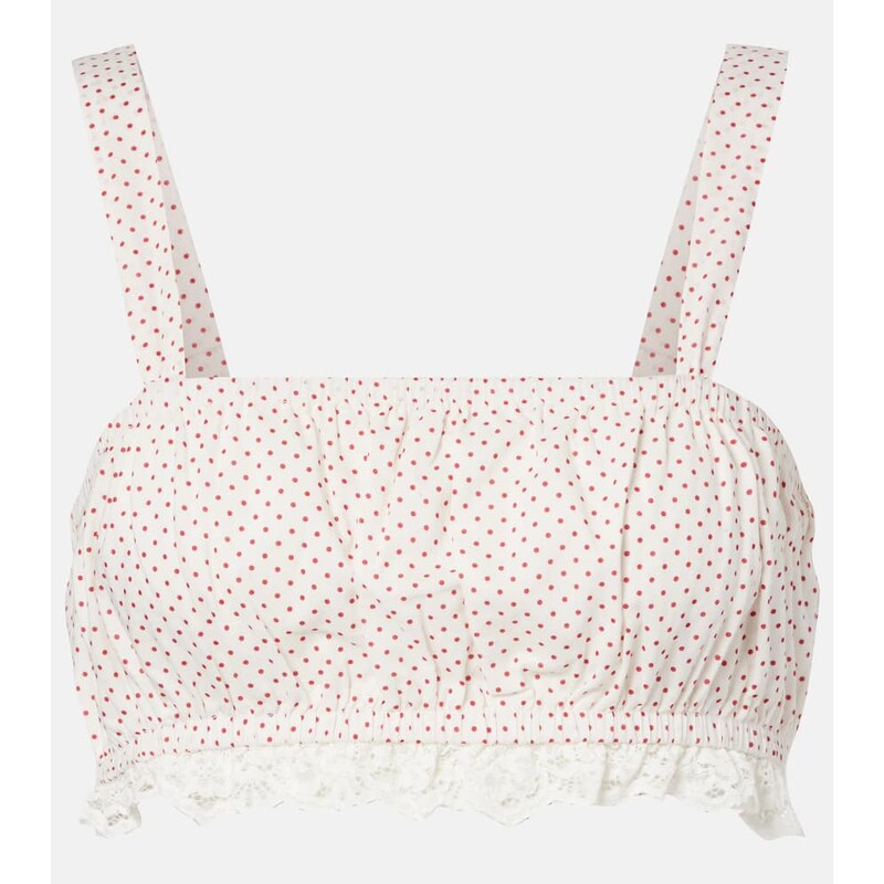 Posse Marlowe lace-trimmed polka-dot cotton crop top 68082849