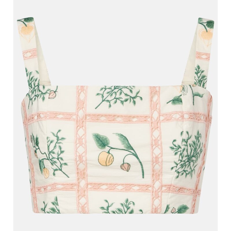 Agua by Agua Bendita Cacao embroidered cotton crop top 68115630