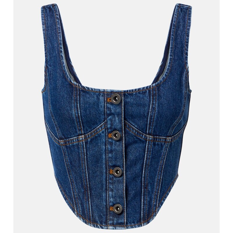 Self-Portrait Embellished denim crop top 67976322