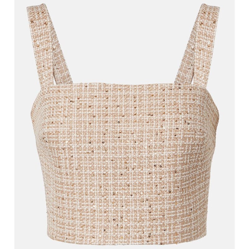 Elie Saab Checked sequined tweed crop top 68209289