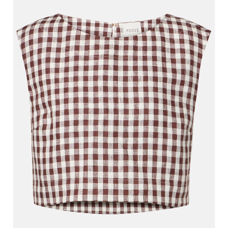 Posse Martina gingham linen crop top 67976365