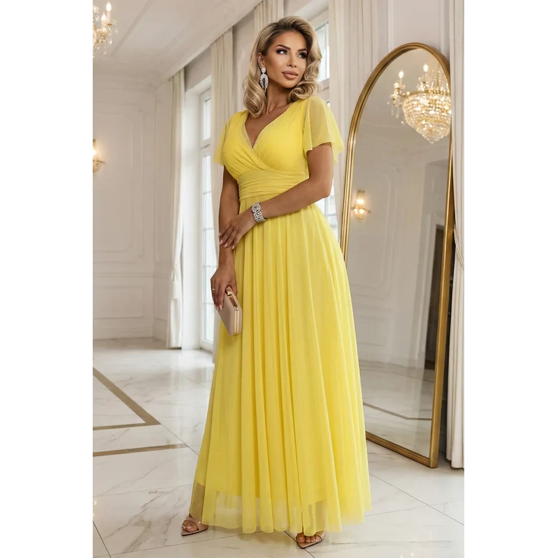 numoco basic Citronovo žlté tylové šaty s voľnými rukávmi Nastia 67604605