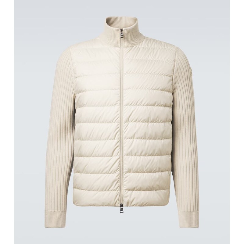 Moncler Down-paneled wool-trimmed zip-up cardigan 67986632