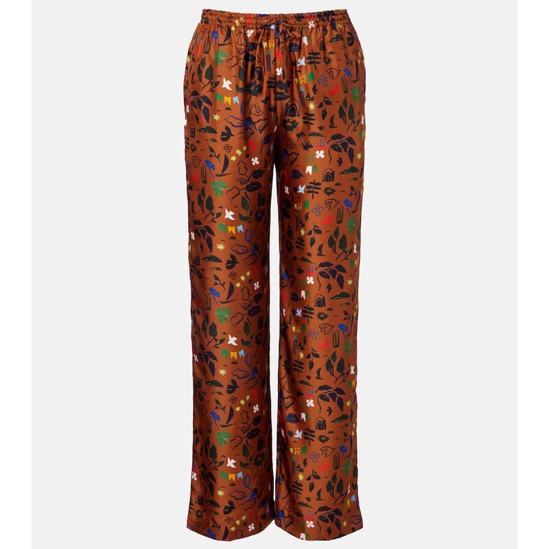 Asceno Aurelia printed silk twill wide-leg pants 67966201