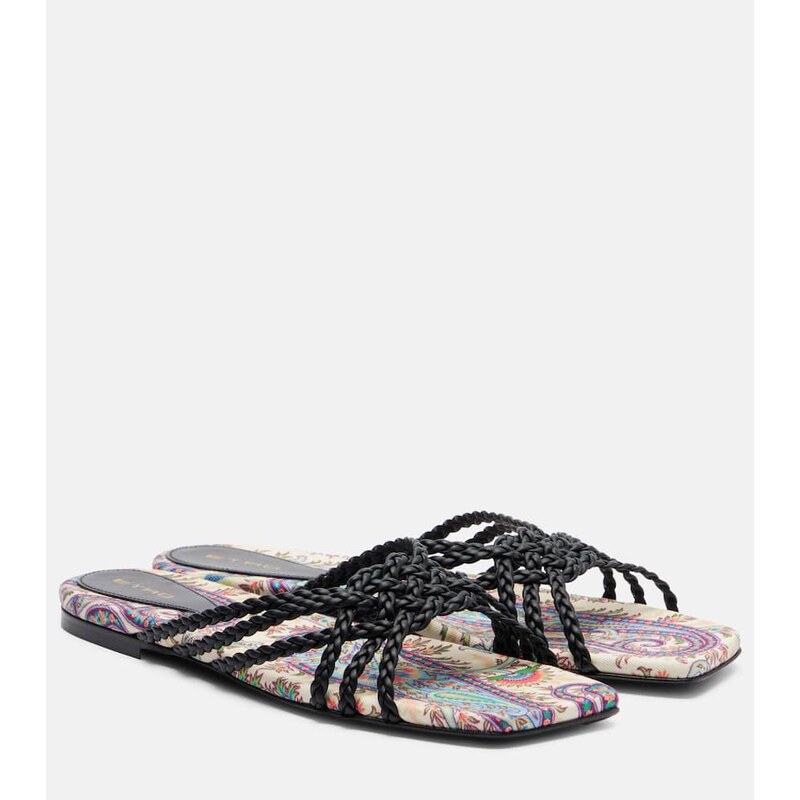 Etro Canvas-trimmed printed leather slides 68136864
