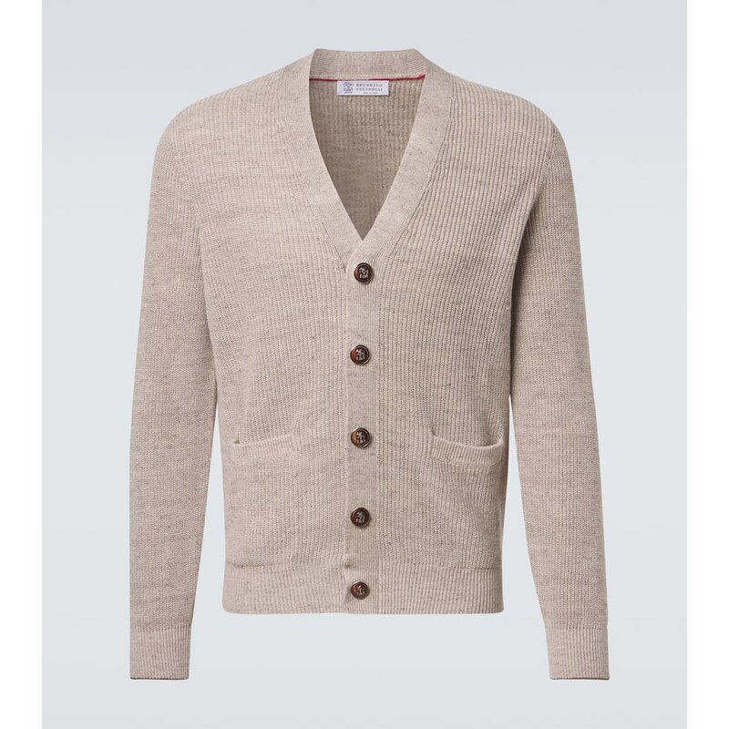 Brunello Cucinelli Ribbed-knit linen and cotton cardigan 68028012