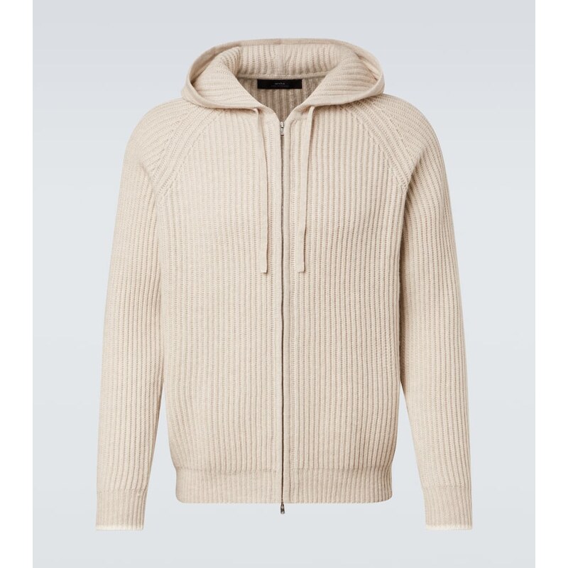 Arch4 Hooded ribbed-knit cashmere zip-up cardigan 68198833