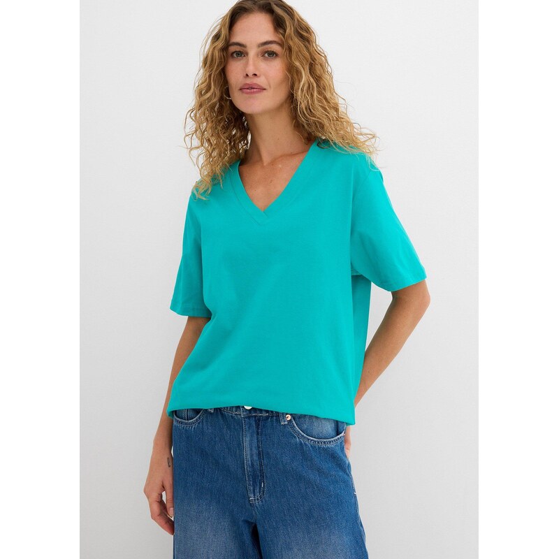 bonprix Široké dlhé tričko, V-výstrih (5 ks), krátky rukáv, farba 44999328