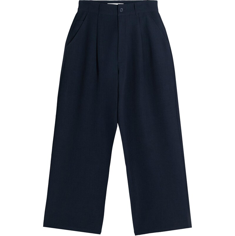 Bershka Plisované nohavice námornícka modrá 67619636