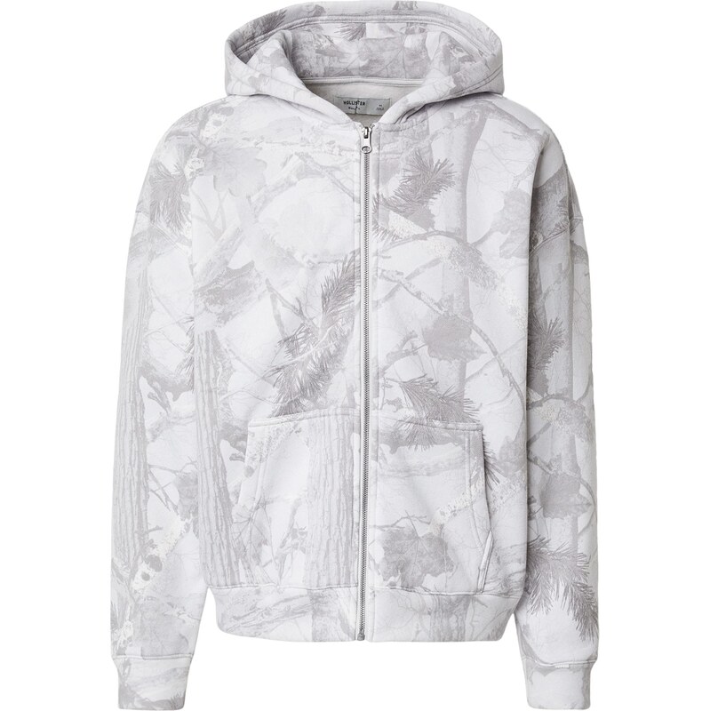 HOLLISTER Tepláková bunda sivá / biela 67620203