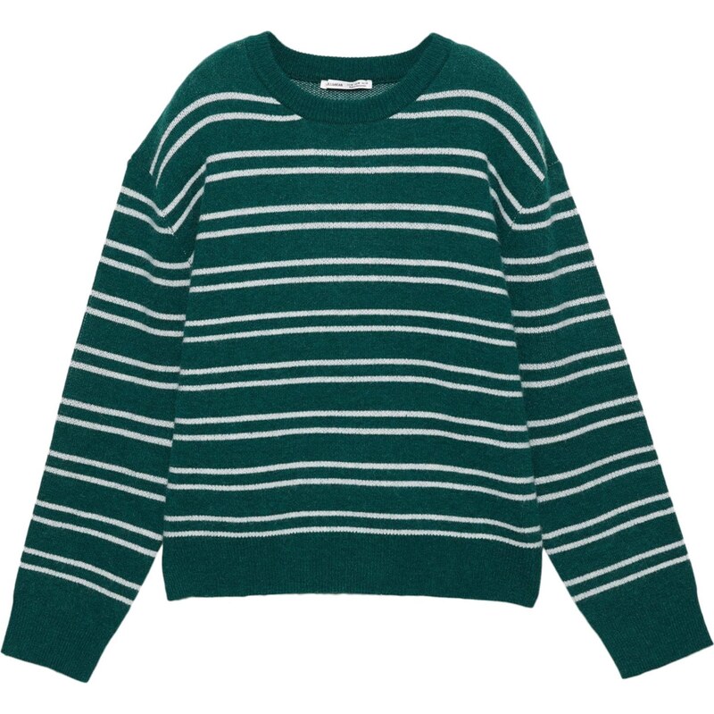 Pull&Bear Sveter tmavozelená / biela 67620294