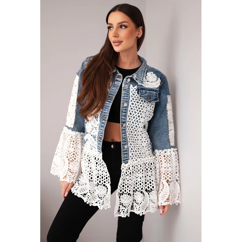 Kesi Włoski Dámska rifľová bunda s čipkou 67567535