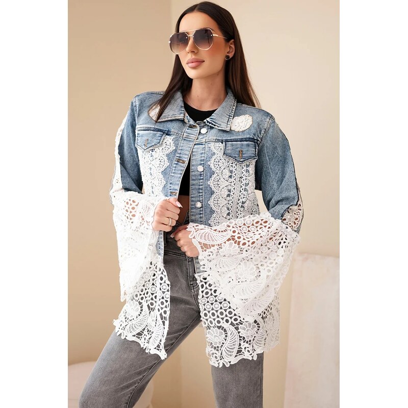 Kesi Włoski Dámska rifľová bunda s čipkou 67567538