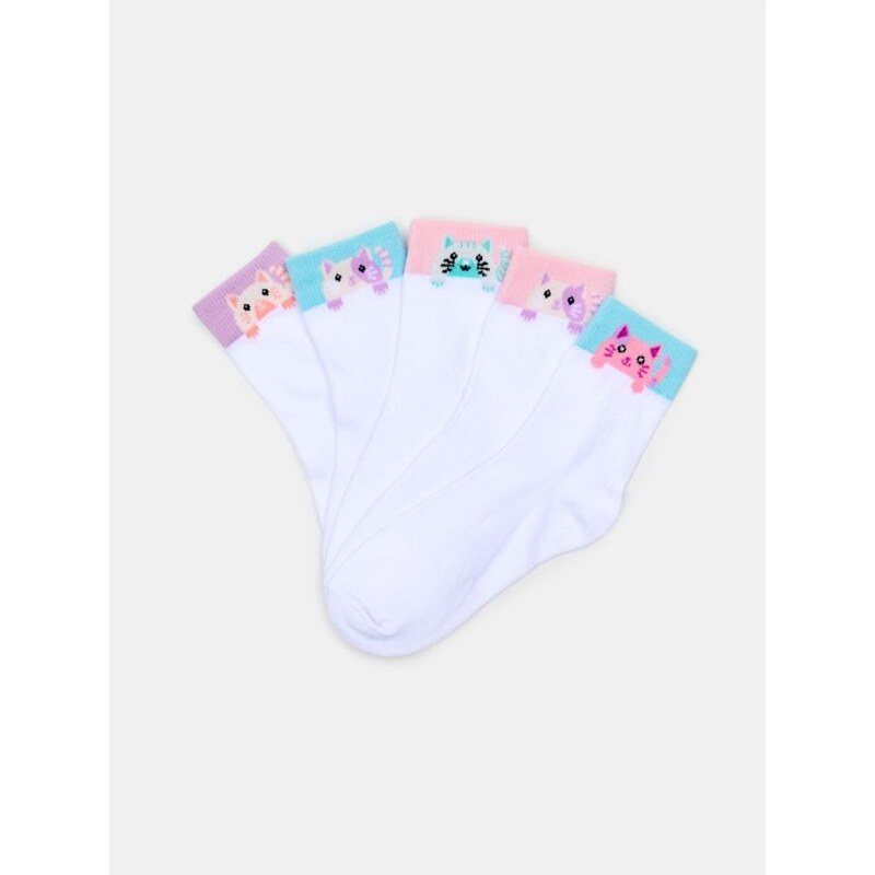 Sinsay - Rebrované ponožky s motívom mačiek 5 pack - viacfarebná 67612327