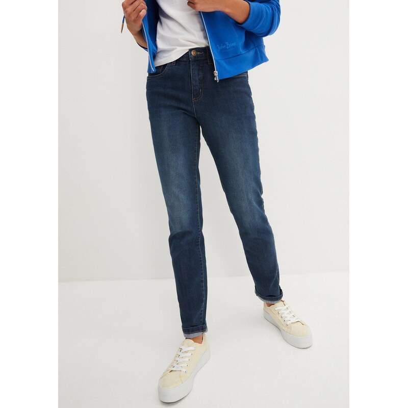 bonprix Strečové džínsy Straight, stredná výška pásu, farba modrá 44734329