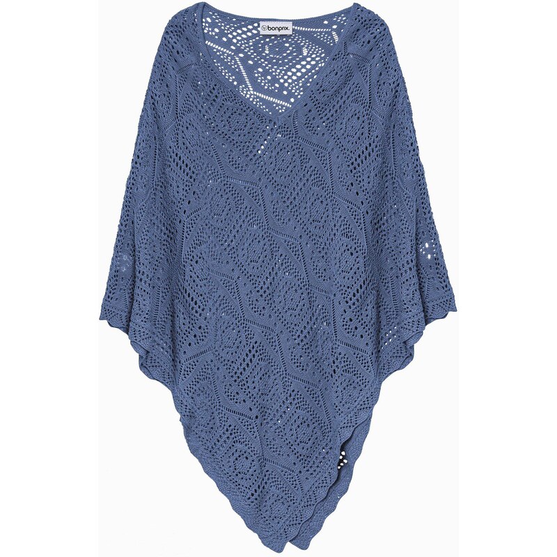 bonprix Pončo s háčkovaným vzhľadom, farba modrá 44791750