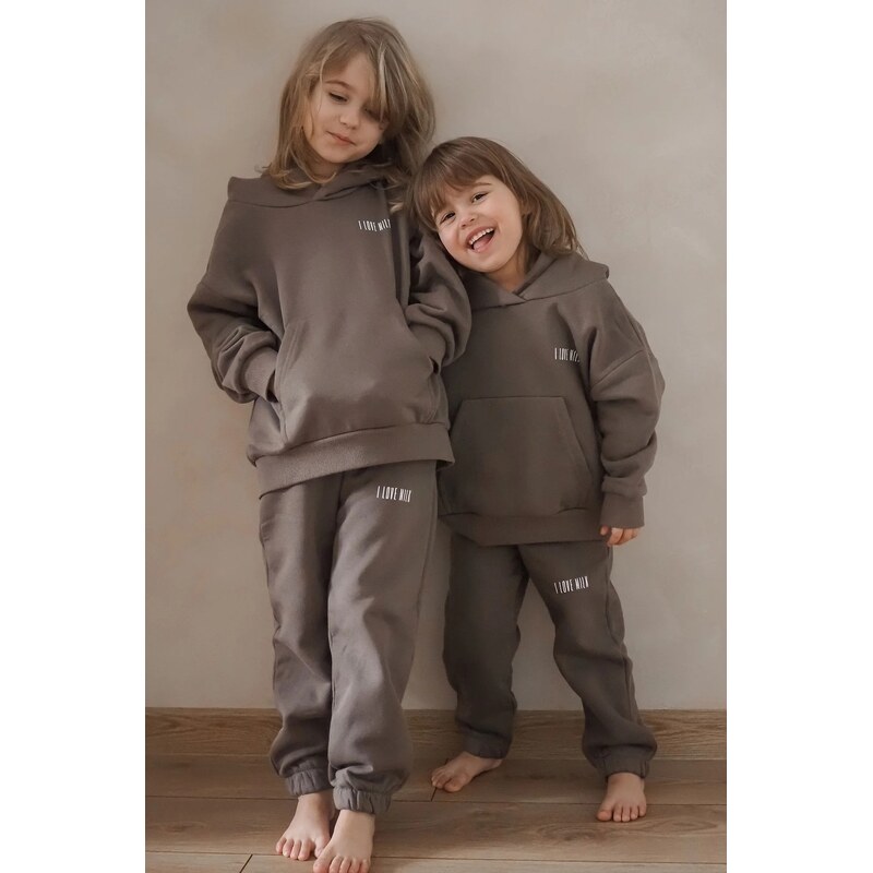 E-shop Mosquito Detské tepláky I Love Milk Pure Simply Taupe mocca-128,