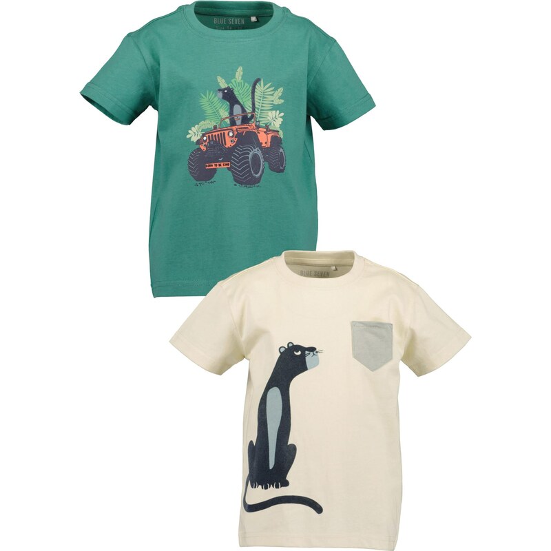 BLUE SEVEN Tričko béžová / tmavozelená / oranžovo červená / čierna 67631342