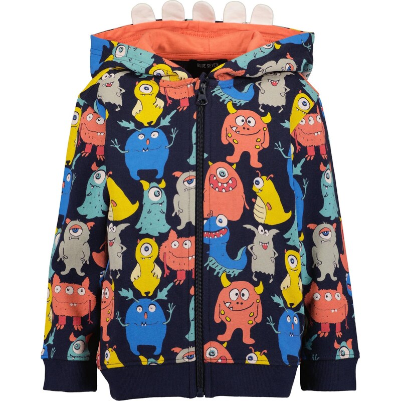 BLUE SEVEN Tepláková bunda modrá / tmavomodrá / žltá / oranžová 67631343