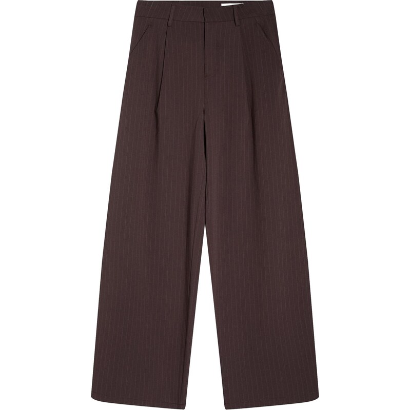 Bershka Plisované nohavice hnedá / biela 67632498