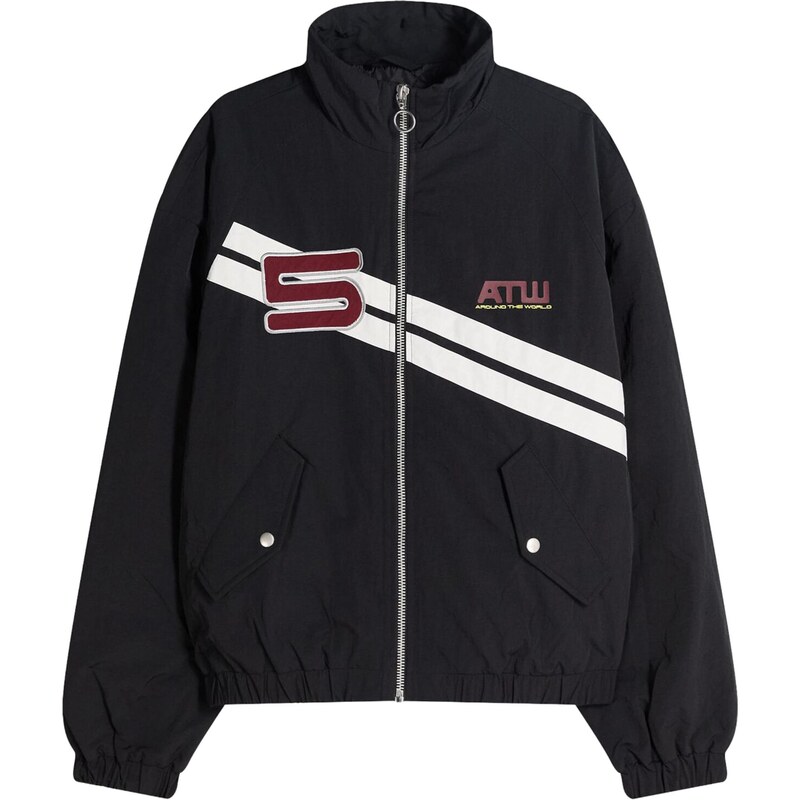 Bershka Prechodná bunda rubínová / čierna / biela 67632701