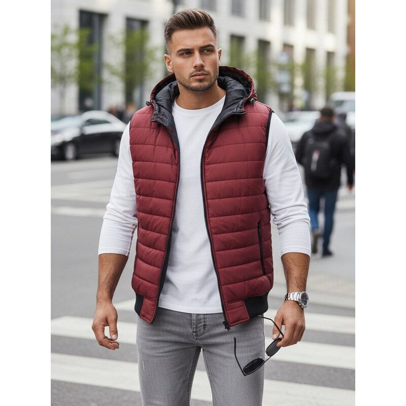 Dstreet Trendová vesta s kapucňou v bordovej farbe 63272170