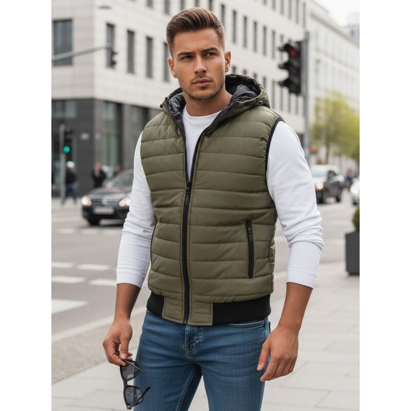 Dstreet Trendová vesta s kapucňou v zelenej farbe 63272169