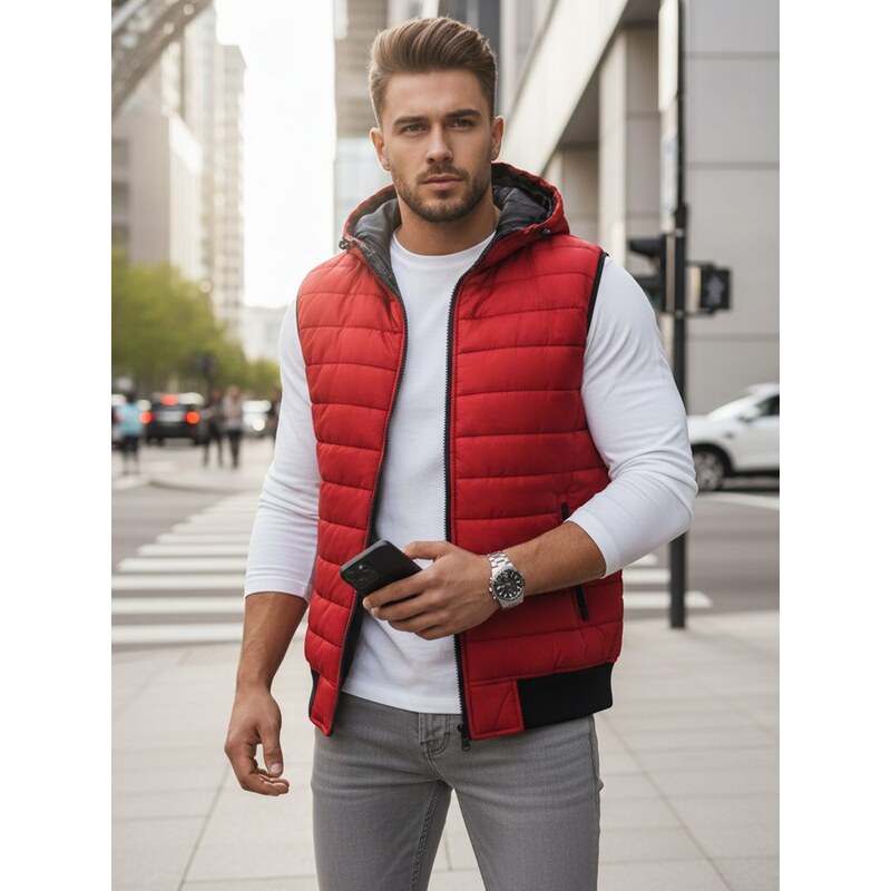 Dstreet Trendová vesta s kapucňou v červenej farbe 65389573