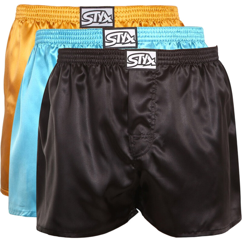 3PACK pánske trenky Styx klasická guma saténové viacfarebné (3C06507) 67641591