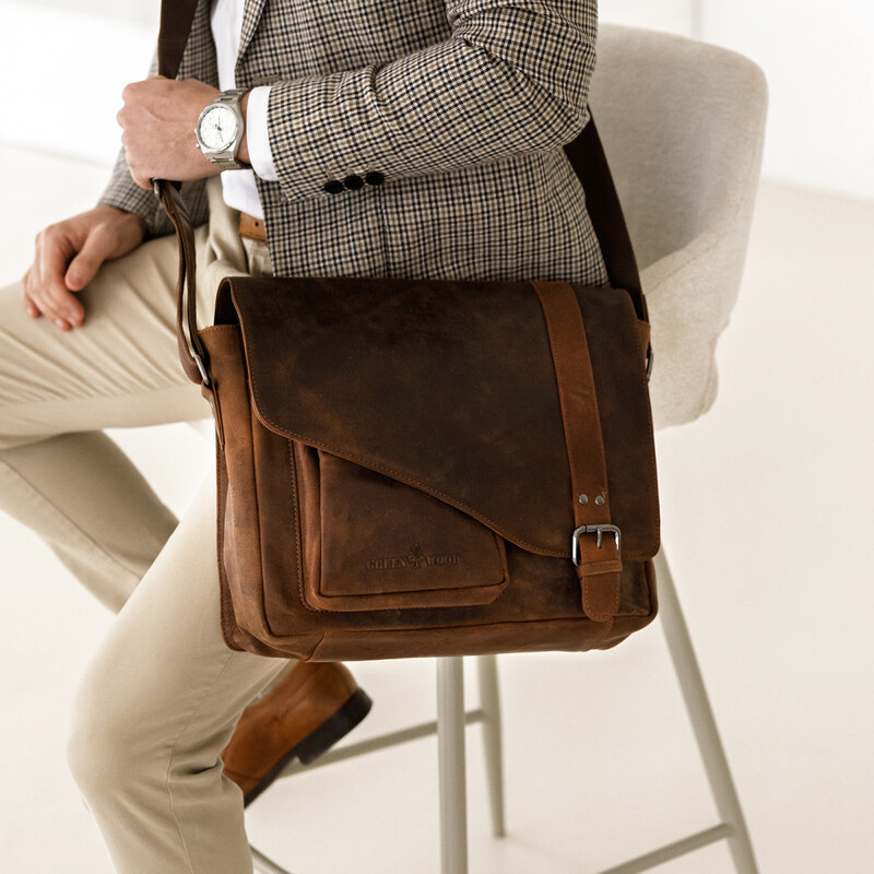 Pánska kožená taška cez rameno Greenwood Kane - hnedá 50459684