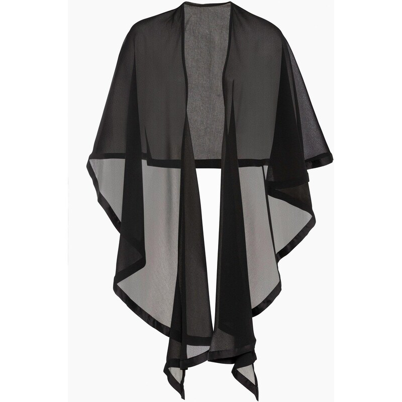 bonprix Pončový šál so saténovým detailom, farba čierna 44790469