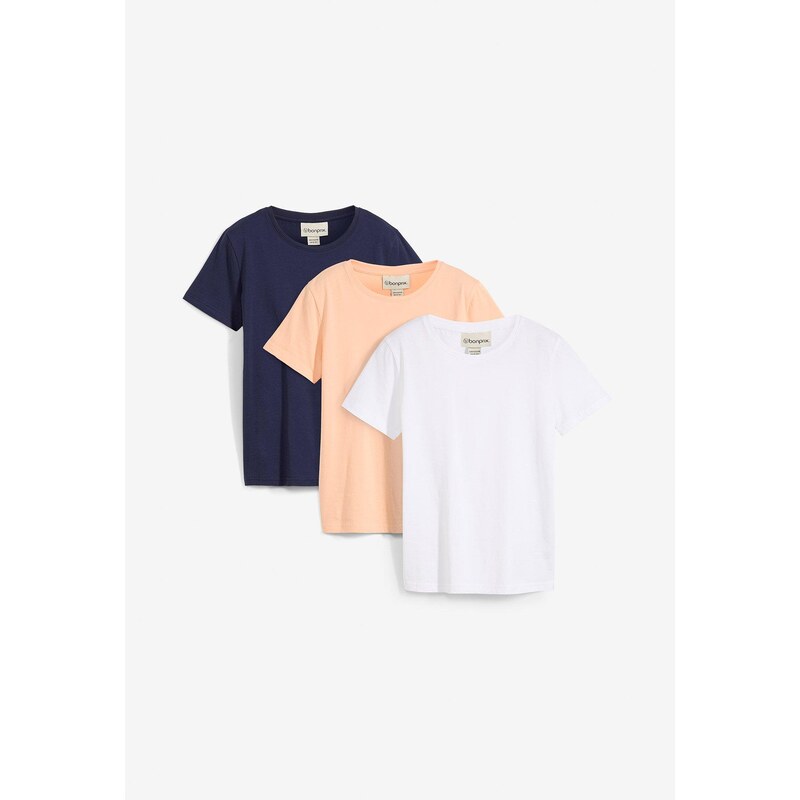 bonprix Tričko z čistej bio bavlny (3 ks v balení), farba modrá 63478301