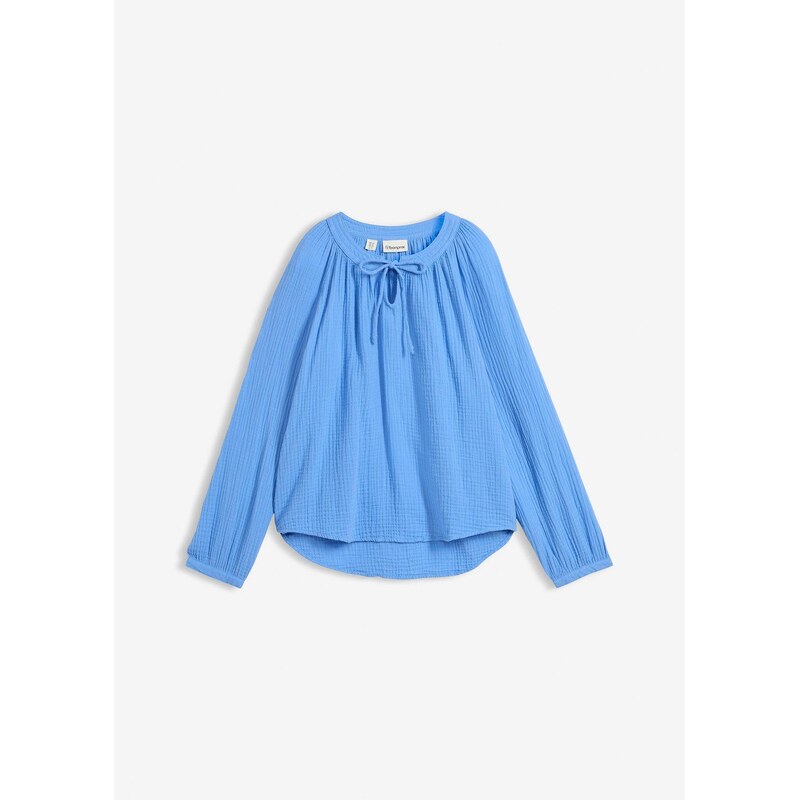 bonprix Blúzkové tričko z mäkkého mušelínu, farba modrá 67644069