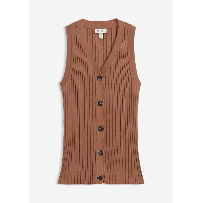 bonprix Vrúbkovaná pletená vesta, farba hnedá 67644067