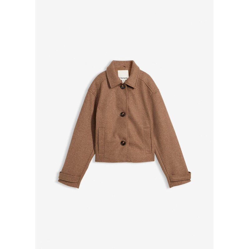 bonprix Krátky kabát vo vlnenom vzhľade, farba hnedá 67644070