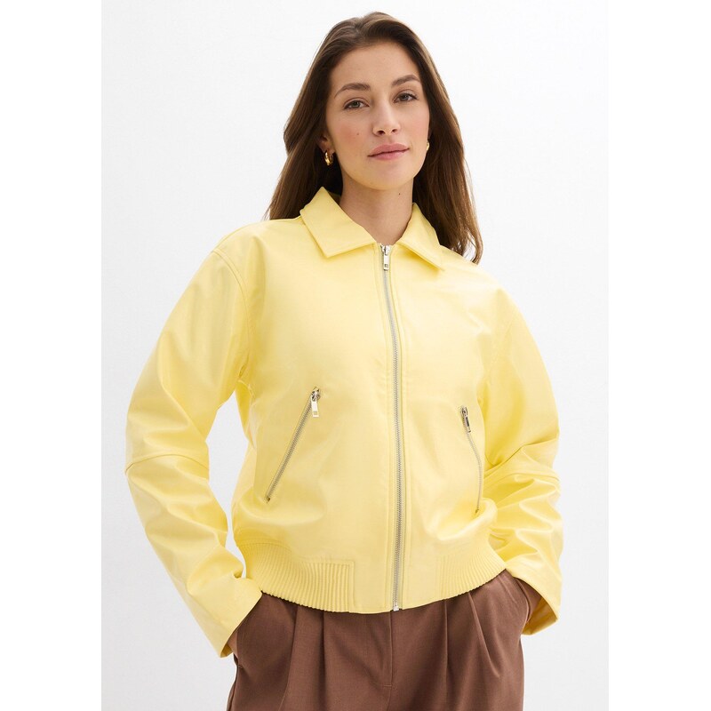 bonprix Krátka koženková bunda, farba žltá 67644065