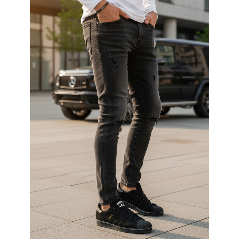 BASIC Čierne dierované džínsy s jemným tieňovaním UX3823 35089439