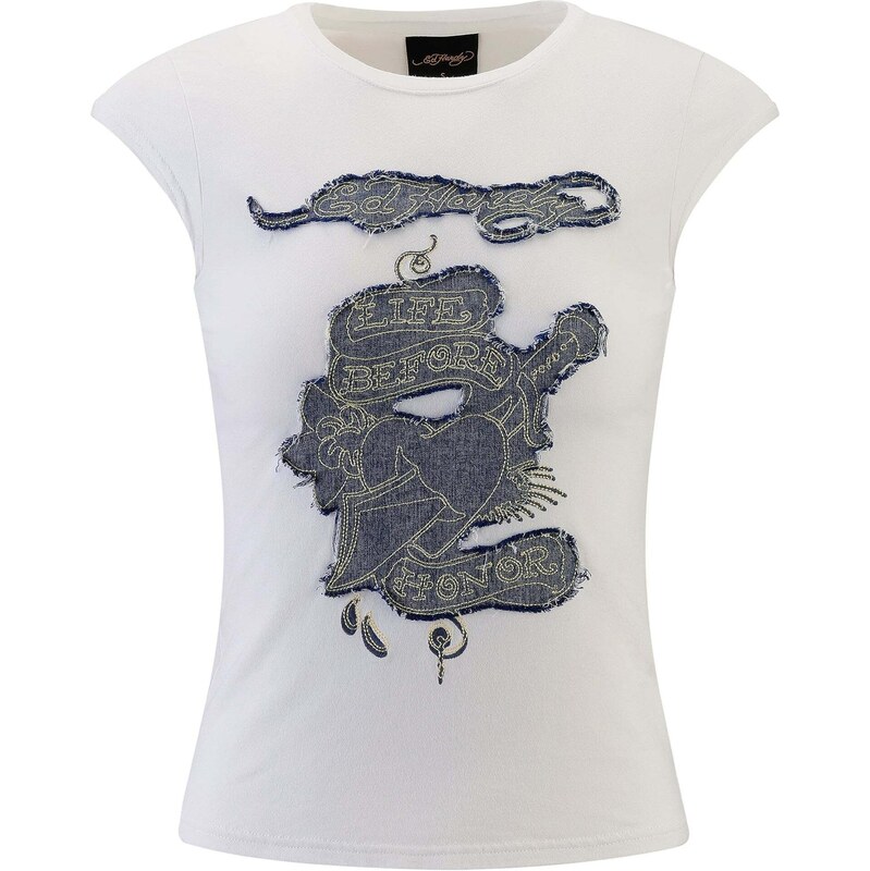 Ed Hardy Tričko Life Before Honor modrá denim / biela 67653823