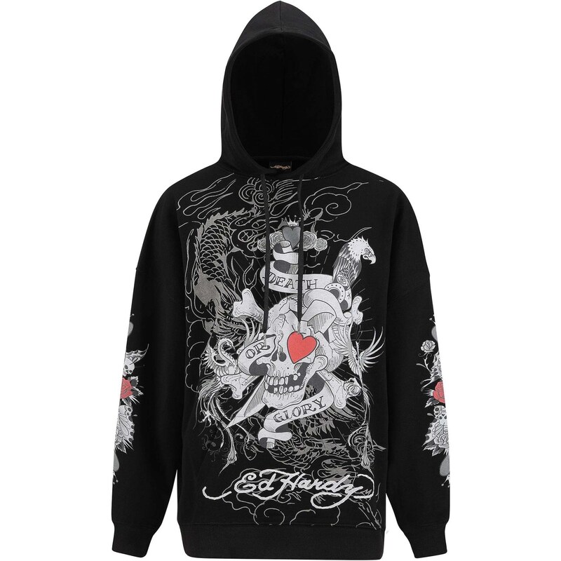 Ed Hardy Mikina Death Or Glory Love sivá / červená / čierna / biela 67653817