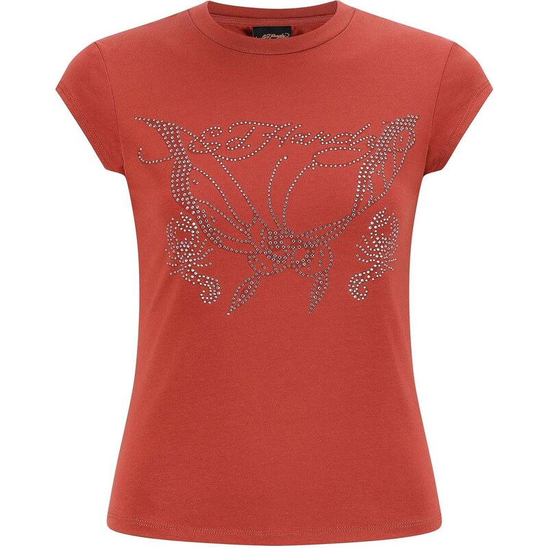 Ed Hardy Tričko Schmetterlings hrdzavo červená 67653943