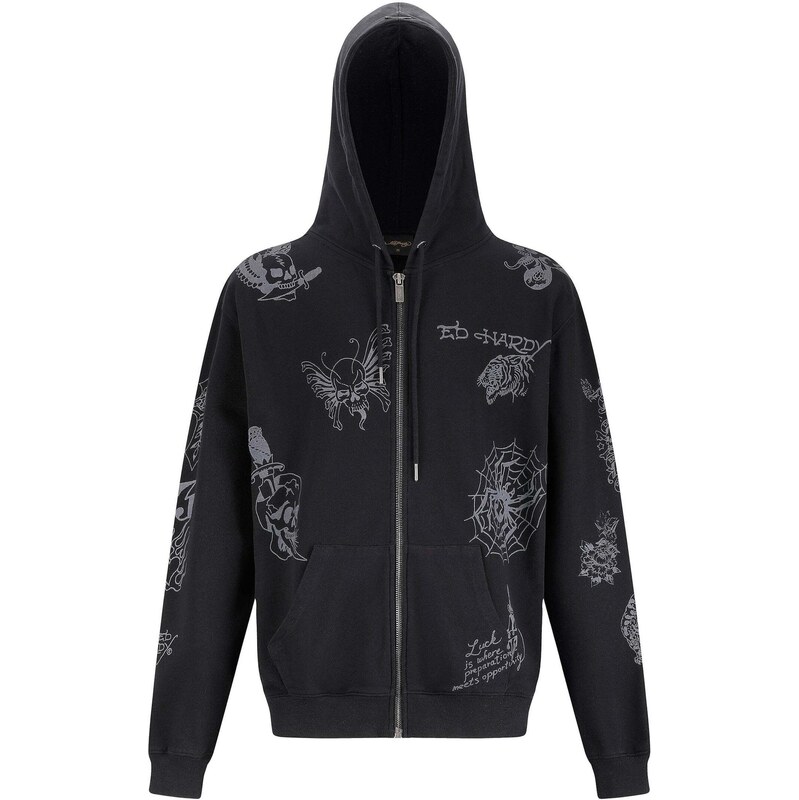 Ed Hardy Tepláková bunda Tattoo Club sivá / čierna / biela 67653948