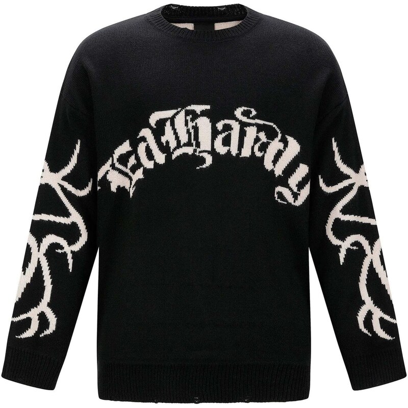Ed Hardy Sveter Intarsien Tattoo Drache čierna / biela ako vlna 67653911