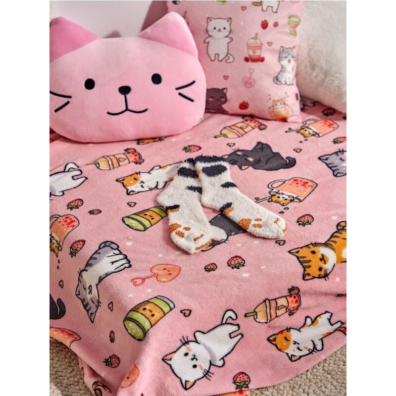 Sinsay - Súprava: deka a ponožky s motívom mačiek - viacfarebná 67651360
