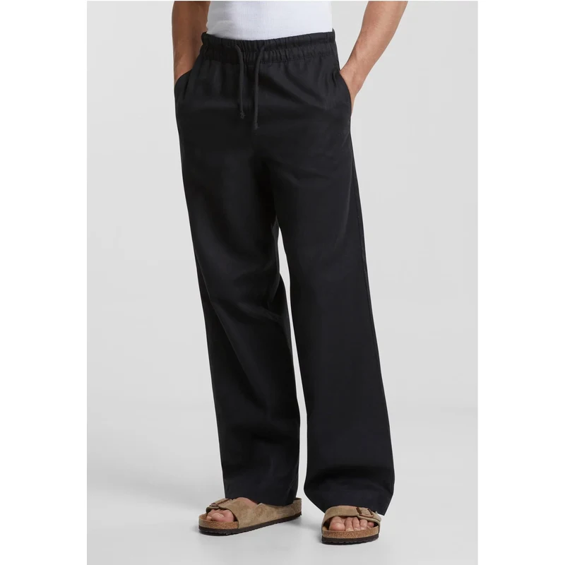 Urban Classics Mens Loose Cotton Linen Pants - Black 67657639