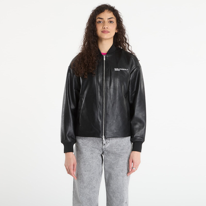 Bunda Karl Lagerfeld Jeans Faux Leather Bomber Jacket Black M 67660296