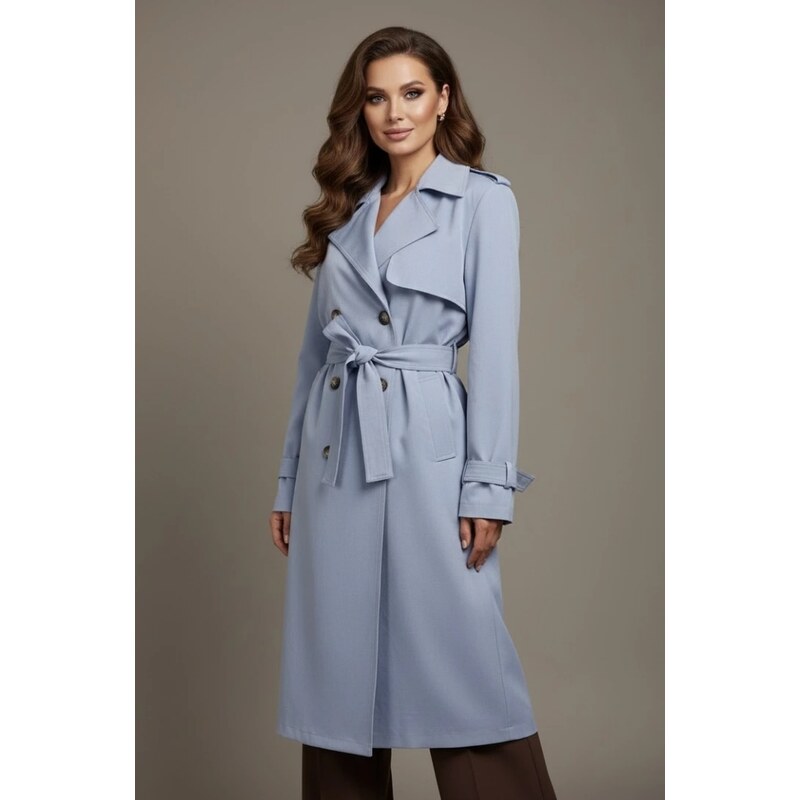 Dámsky svetlomodrý trenčkot s opaskom AURELIA – jarný kabát s 67661694