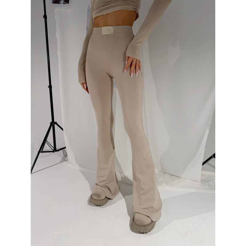 LaManuel PRIME béžové legíny – vysoký pás, flare strih 67662092