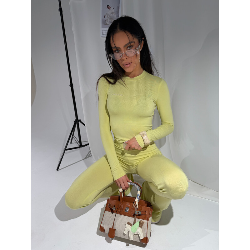 LaManuel Top PRIME citrónový – priliehavý viskózový top s dlhým 67662187