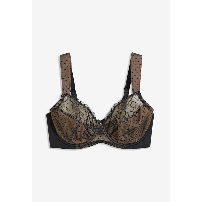 bonprix Zmenšujúca podprsenka s elegantnou výšivkou, farba čierna 61934096