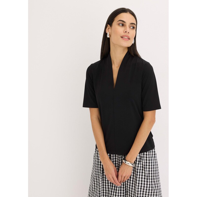 bonprix Tričko s kalichovým golierom, farba čierna 63894342